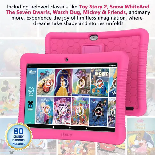 Alt view image 4 of 5 - Contixo K102 10" Kids Tablet Bundle - HD Learning Tablet & Sleeve Bag for Kids Ages 3-7, Includes Disney eBooks ($350 Value), Parental Controls, Dual Camera, Android OS - Pink