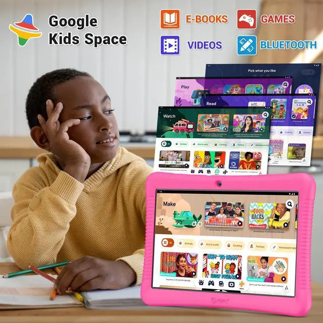 Alt view image 5 of 5 - Contixo K102 10" Kids Tablet Bundle - HD Learning Tablet & Sleeve Bag for Kids Ages 3-7, Includes Disney eBooks ($350 Value), Parental Controls, Dual Camera, Android OS - Pink