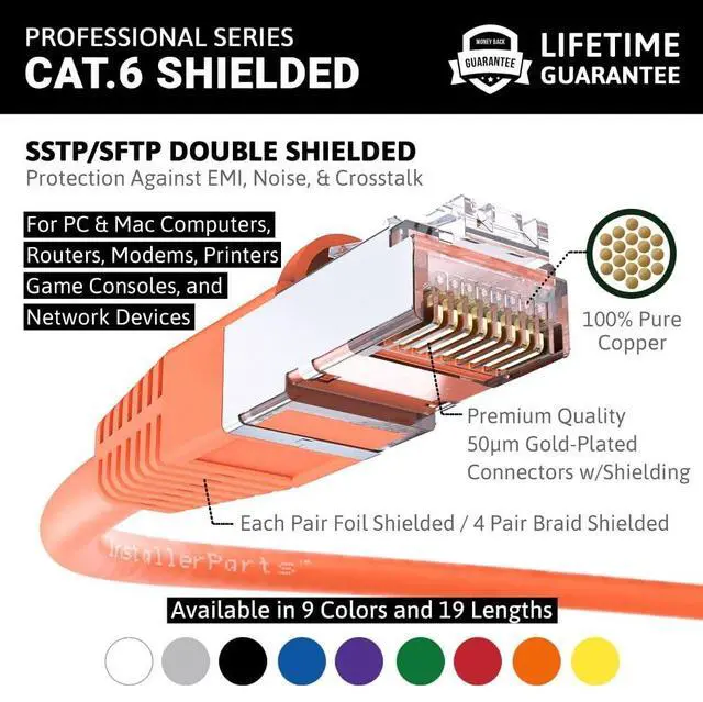 Alt view image 2 of 5 - InstallerParts (10 Pack Ethernet Cable CAT6 Cable Shielded (SSTP/SFTP) Booted 0.5 FT - Orange - Professional Series - 10Gigabit/Sec Network/High Speed Internet Cable, 550MHZ