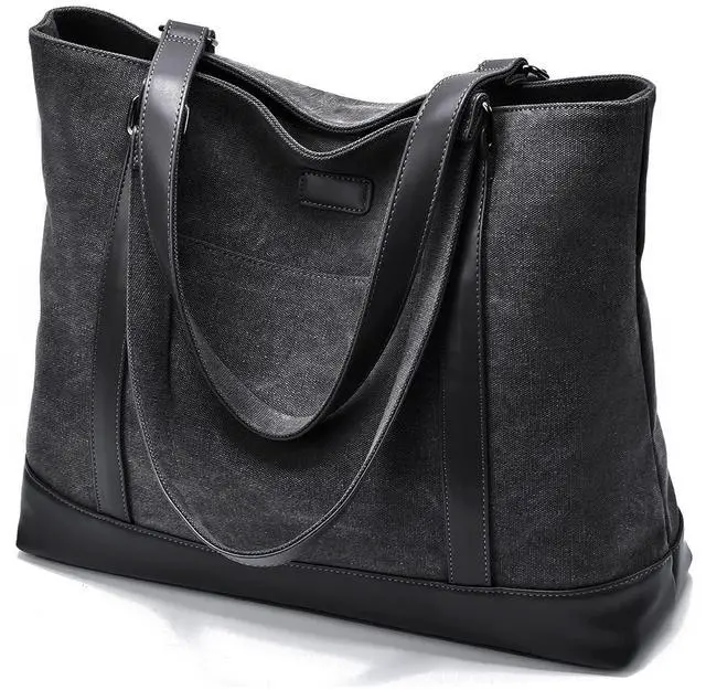 Main image of Laptop Bag for Women - Teacher Canvas Tote Bag with Compartments, Work Tote Bag for Travel Office 15.6 Inch