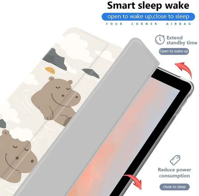 Alt view image 3 of 5 - AdorableWhimsy Cute Animal Case for iPad (A16) 11th Generation 2025 11" /iPad 10th Generation 2022 10.9" Floating Hippo Protective Cover Trifold Stand White Leather Soft Back with Pencil Holder