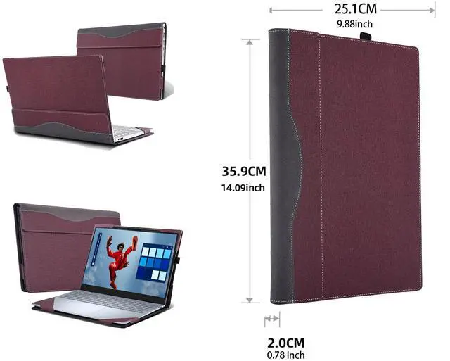 Alt view image 2 of 5 - Laptop Case for Dell 16 Plus DB16250 DB16255|16 Plus 2-in-1 DB06250 [Not Other Models] All Inclusive Drop Case 16" PU Leather Protective Laptop Bag Detachable Shell (Wine red)