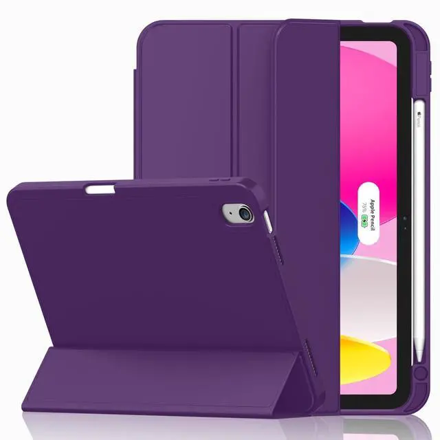 Main image of iMieet Case for iPad (A16)/iPad 10th Generation [11-Inch 2025/10.9 Inch 2022], Trifold Stand Smart Cover with Pencil Holder and Soft TPU Back, Supports Touch ID(Dark Purple)