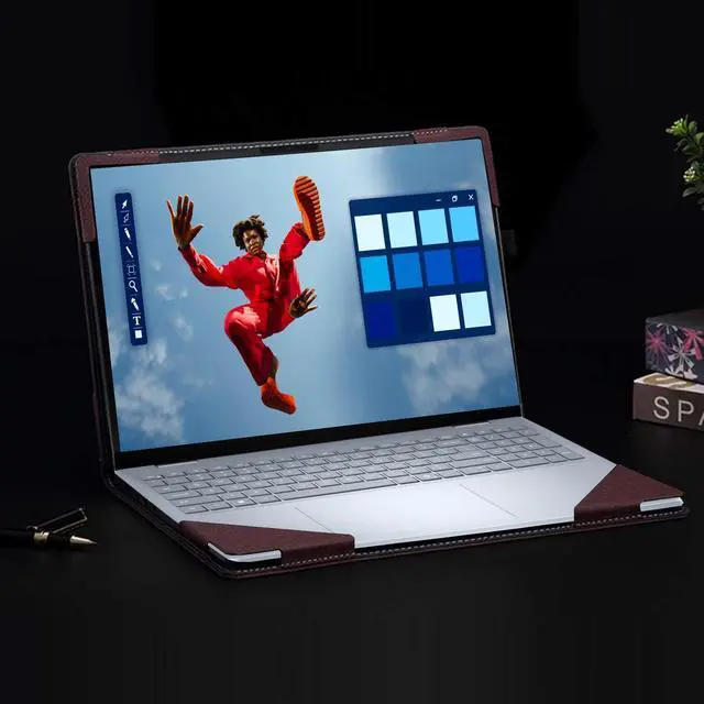 Alt view image 3 of 5 - Laptop Case for Dell 16 Plus DB16250 DB16255|16 Plus 2-in-1 DB06250 [Not Other Models] All Inclusive Drop Case 16" PU Leather Protective Laptop Bag Detachable Shell (Wine red)