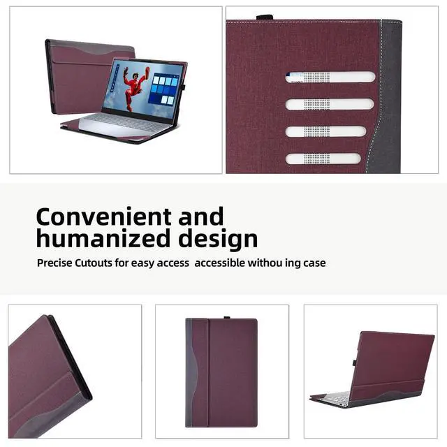 Alt view image 4 of 5 - Laptop Case for Dell 16 Plus DB16250 DB16255|16 Plus 2-in-1 DB06250 [Not Other Models] All Inclusive Drop Case 16" PU Leather Protective Laptop Bag Detachable Shell (Wine red)