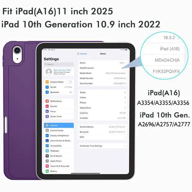 Alt view image 2 of 5 - iMieet Case for iPad (A16)/iPad 10th Generation [11-Inch 2025/10.9 Inch 2022], Trifold Stand Smart Cover with Pencil Holder and Soft TPU Back, Supports Touch ID(Dark Purple)