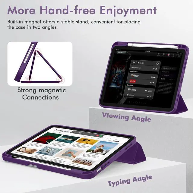 Alt view image 3 of 5 - iMieet Case for iPad (A16)/iPad 10th Generation [11-Inch 2025/10.9 Inch 2022], Trifold Stand Smart Cover with Pencil Holder and Soft TPU Back, Supports Touch ID(Dark Purple)