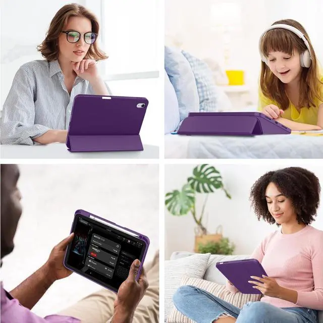 Alt view image 4 of 5 - iMieet Case for iPad (A16)/iPad 10th Generation [11-Inch 2025/10.9 Inch 2022], Trifold Stand Smart Cover with Pencil Holder and Soft TPU Back, Supports Touch ID(Dark Purple)