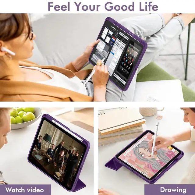 Alt view image 5 of 5 - iMieet Case for iPad (A16)/iPad 10th Generation [11-Inch 2025/10.9 Inch 2022], Trifold Stand Smart Cover with Pencil Holder and Soft TPU Back, Supports Touch ID(Dark Purple)