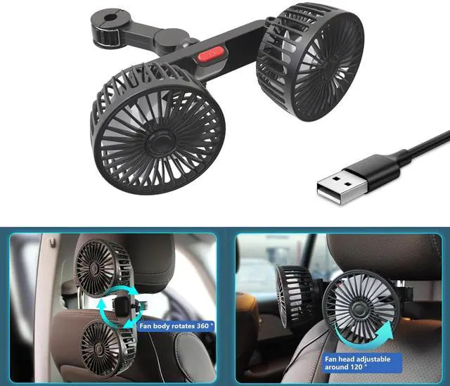 Alt view image 5 of 5 - Fan for Car Back Seat, 2025 New Dual Head Car Fans that Blow Cold Air, USB Fans for Backseat, Adjustable Clip Vehicles Rear Seat Air Fan for Sedan SUV RV, Cars Cooling for Backseat