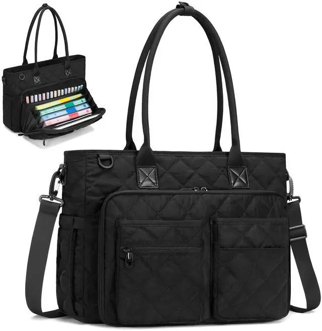 Main image of Teacher Tote Bag for Women, Large Teacher Work Bag with Accordion File Organizer Pocket, 15.6 inch Laptop Briefcase for Office, College, Nursing, Black