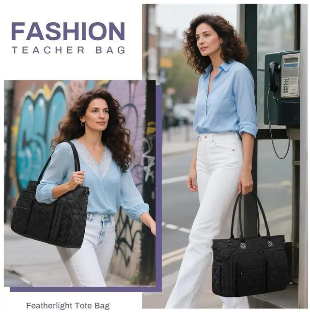 Alt view image 2 of 5 - Teacher Tote Bag for Women, Large Teacher Work Bag with Accordion File Organizer Pocket, 15.6 inch Laptop Briefcase for Office, College, Nursing, Black