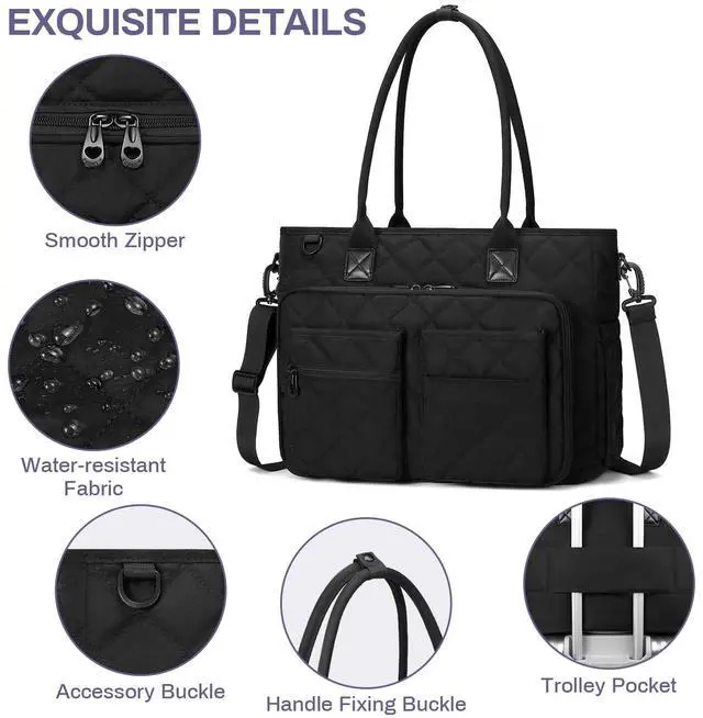 Alt view image 5 of 5 - Teacher Tote Bag for Women, Large Teacher Work Bag with Accordion File Organizer Pocket, 15.6 inch Laptop Briefcase for Office, College, Nursing, Black