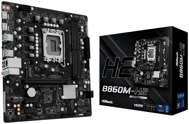 Main image of ASRock B860M H2 DDR5 up to 8333+ (OC) MHz 128GB M.2 B860 LGA1851 Micro ATX Motherboard Intel Core Ultra (Series 2) BIOS Flashback SATA3 6.0 Gb/s