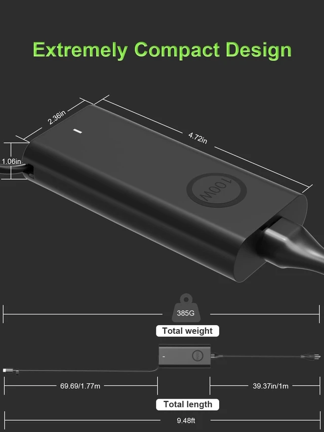 Alt view image 4 of 5 - PowerPortnerLink 100W USB-C Charger Compatible with Dell Precision 5770 5760 5680 3580 Latitude 9440 9510 9520 7640 5340 XPS 9440 9720 Inspiron-14 16 7430 7640 Pro Rugged 13 14 16 Laptop