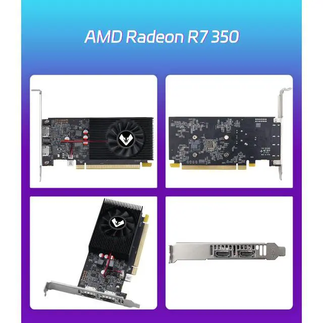Alt view image 2 of 5 - MOUGOL AMD Radeon R7 350 4GB Low Profile Graphics Card, Dual HDMI Ports, 4GB GDDR3 128-Bit, SFF Half-Height Video Card for Slim Desktop PC, Support Windows 10/8.1/7 (Not Compatible with Win11) GPU