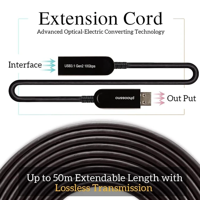 Alt view image 4 of 5 - phoossno USB 3.1 Extension Cable Active Optical USB 10Gbps 98ft Compatible with Microsoft Azure Logitech Camera Xbox Touch Screen Kinect Keyboard Mouse Intel RealSense