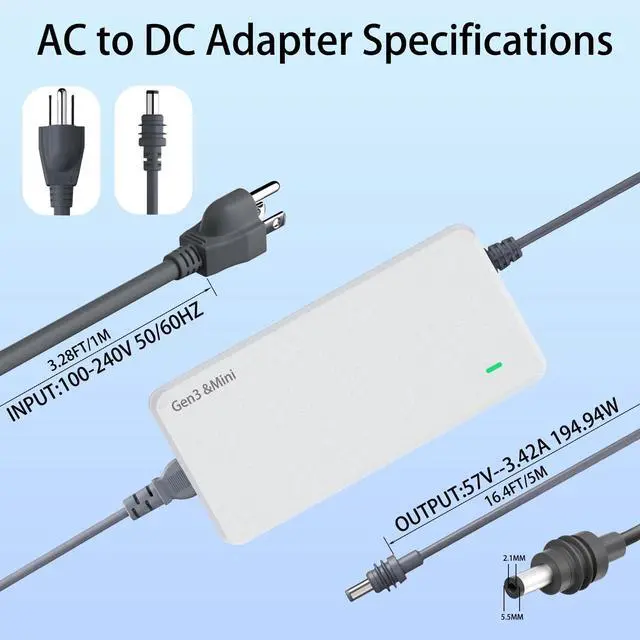 Alt view image 3 of 5 - Starlink Gen 3 &Mini Charger - 195W AC Adapter ^^ Replacement Power Supply for Standard Kits 16.4FT(5M), 57V 3.42A with Multi-Protection 18AWG