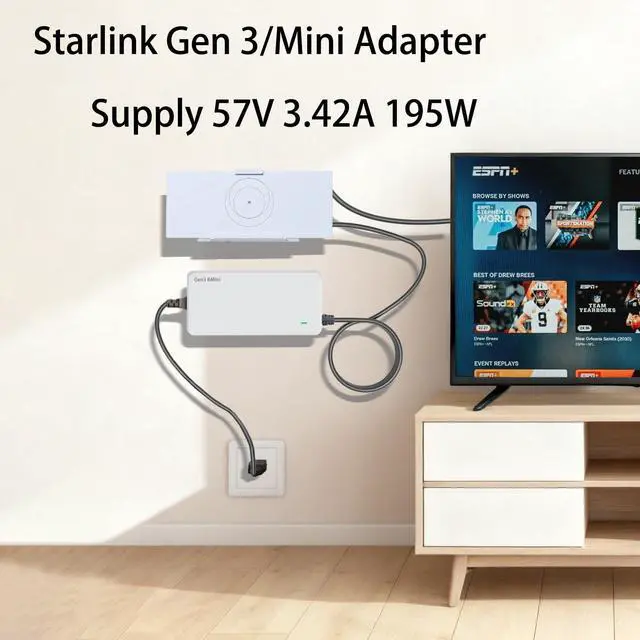 Alt view image 5 of 5 - Starlink Gen 3 &Mini Charger - 195W AC Adapter ^^ Replacement Power Supply for Standard Kits 16.4FT(5M), 57V 3.42A with Multi-Protection 18AWG