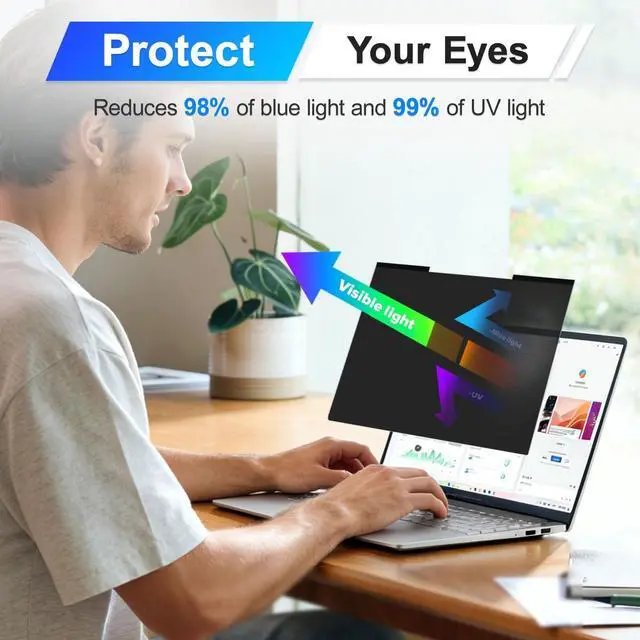 Alt view image 3 of 5 - Verponity Magnetic Laptop Privacy Screen Filter 13.3 Inch for 16:9 Computer Monitor, Removable Anti Blue Light Privacy Shield, Anti-Glare Protector Compatible with Dell Hp Asus Lenovo