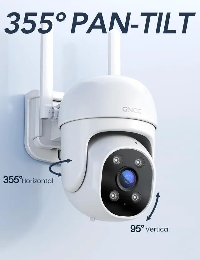 Alt view image 2 of 5 - GNCC 1080P Outdoor Security Camera, 360 PTZ 2.4GHz WiFi Plug-in Cam(2-Pack)