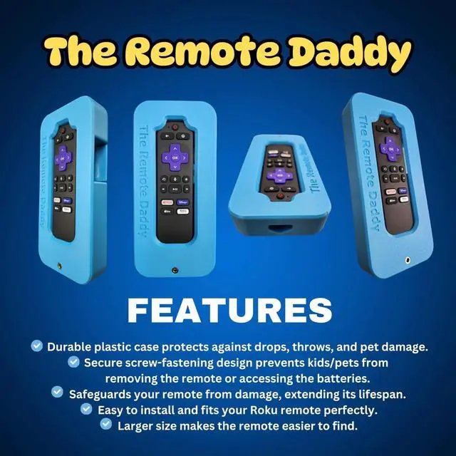 Alt view image 4 of 5 - The Remote Daddy - Stops Dog Chewing ^^ Kid-Proof ^^ Locks Battery Compartment ^^ Shock-Absorbing Remote Cover ^^ Prevents Remote Loss ^^ Protective Case for Roku Voice Remote