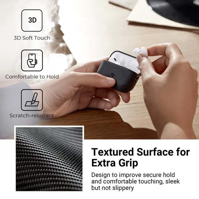 Alt view image 3 of 5 - PITAKA for AirPods Pro 2 Case, Slim-Fit Shockproof Protective AirPods Pro 2nd Generation Case, Compatible with MagSafe, 600D Aramid Fiber Made