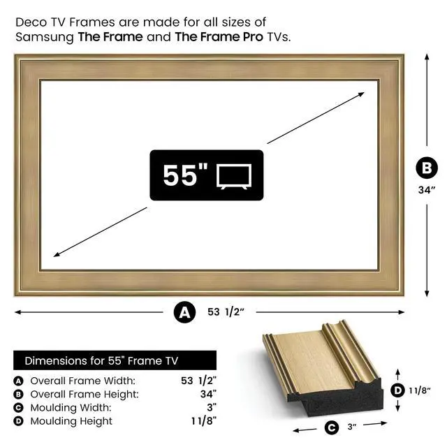 Alt view image 4 of 5 - Champagne 55" Premiere Deco TV Frame - Compatible ONLY with Samsung The Frame TVs (Fits 2021-2026, LS03A, LS03B, LS03C, LS03D, LS03FA)