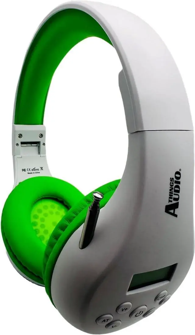 Main image of KQEC FM Radio Headphones Adjustable with Pull-Out Antenna - Portable Personal Radio for Walking Jogging Relaxing ^^ Battery Powered ^^ 2 AA Batteries Not Included (White & Lime Green)