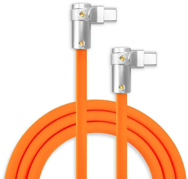 Main image of chubbycable FlexElbow 90 Degree 240W Fast Charging Cable Right Angle USB C Cable Silicone Charging Cord Compatible with iPhone 17-15 Series iPad, Orange, Double Elbow Type C to Type C, 19.6FT