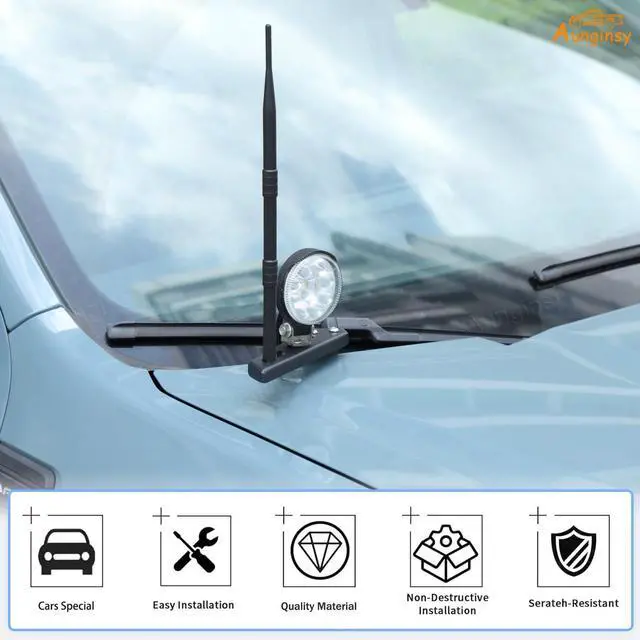 Alt view image 5 of 5 - Car Hood Light Mount Antenna Holder Compatible with Ford Maverick 2022-2026, Front Hood Hinge Ditch Light Antenna Mounting Brackets LED Spotlight Work Light Antenna Searchlight Metal Base Accessories