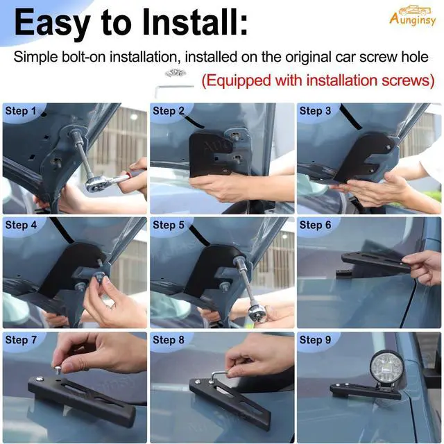 Alt view image 3 of 5 - Car Hood Light Mount Antenna Holder Compatible with Ford Maverick 2022-2026, Front Hood Hinge Ditch Light Antenna Mounting Brackets LED Spotlight Work Light Antenna Searchlight Metal Base Accessories