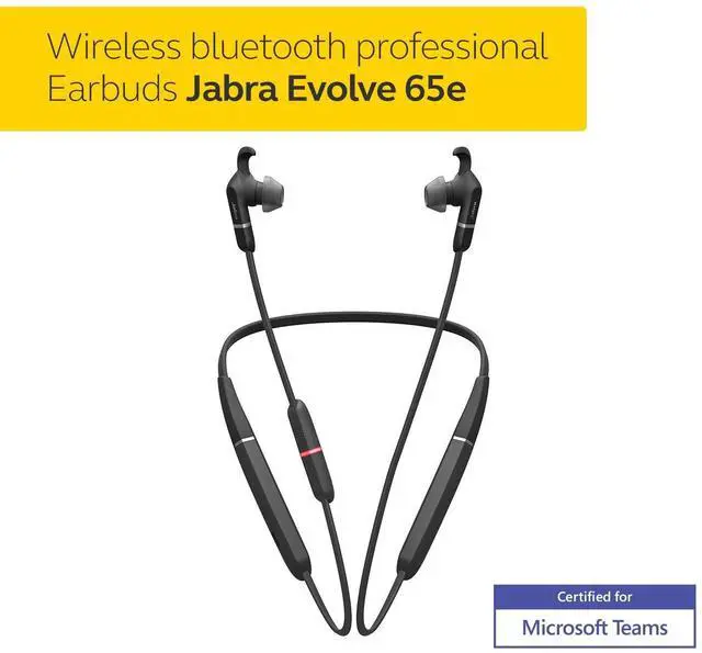 Alt view image 3 of 5 - Jabra Evolve 65e Wireless Neckband Headset, Link 370, MS-Optimized Bluetooth Headset with up to 13 Hours of Battery Life Superior Sound for Calls and Music