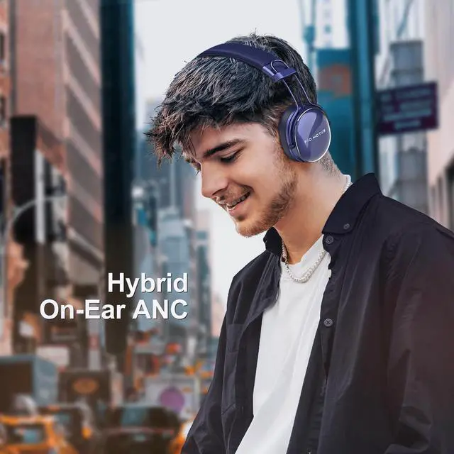 Alt view image 2 of 5 - FIO MOTUS Wireless Bluetooth On-Ear Headphones:with Active Noise Cancellation - Hi Res Sound Up to 55H Battery Life, Lightweight, Comfortable, Foldable Design