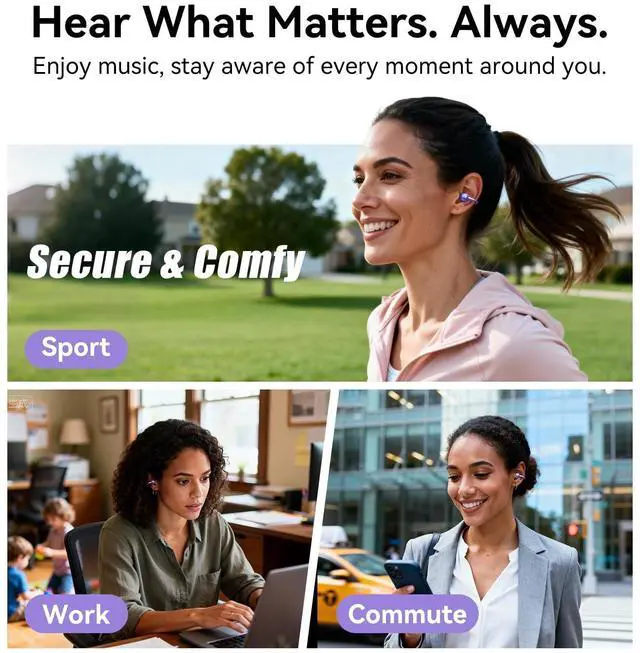 Alt view image 5 of 5 - Kinglucky Upgraded Clip-On Earbuds Comfortable fit & Crystal-clear Sound, 40H Playtime Open Ear Buds Bluetooth 6.0 Wireless Headphones for Women Ideal for Small Ears, Sports & Workouts, Glasses