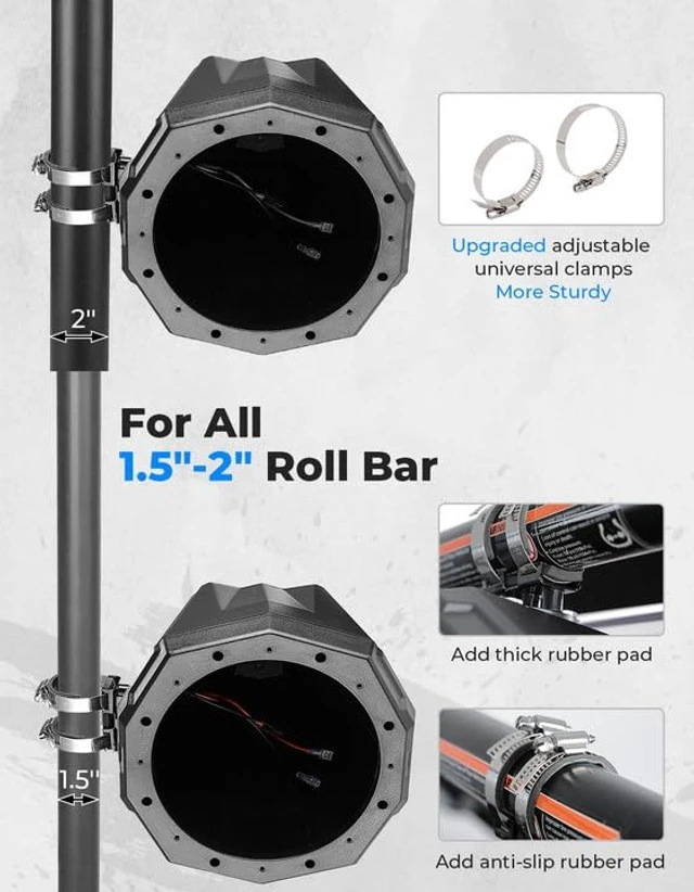 Alt view image 3 of 5 - KEMIMOTO Upgraded 8" Speaker Pod Enclosure A Pairs Fit 1.5"- 2" Roll Bar Compatible with Polaris RZR Ranger Can-Am Maverick X3, Boats UTV 8-Inch Speaker Cage Pods
