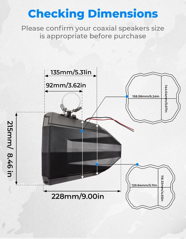 Alt view image 4 of 5 - KEMIMOTO Upgraded 8" Speaker Pod Enclosure A Pairs Fit 1.5"- 2" Roll Bar Compatible with Polaris RZR Ranger Can-Am Maverick X3, Boats UTV 8-Inch Speaker Cage Pods