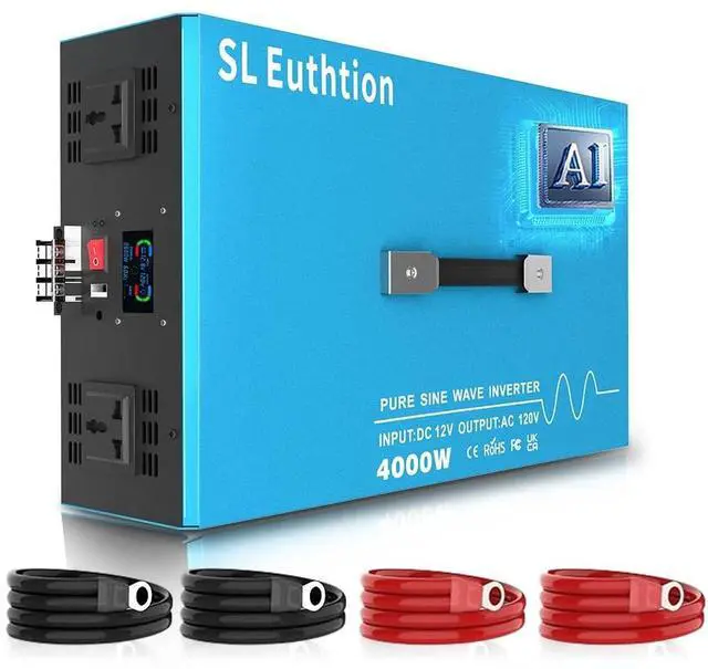 Main image of SL Euthtion 4000W Pure Sine Wave Power Inverter Voice Control AI Voice Assistant Support English 12V to 120V 60HZ with LCD Display, USB Port, for Car Home Laptop Truck