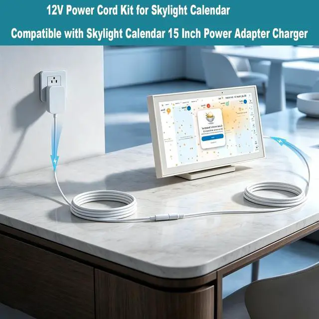 Alt view image 4 of 5 - 12V Power Cord Kit for Skylight Calendar Compatible with Skylight Calendar 15 Inch Power Adapter Charger