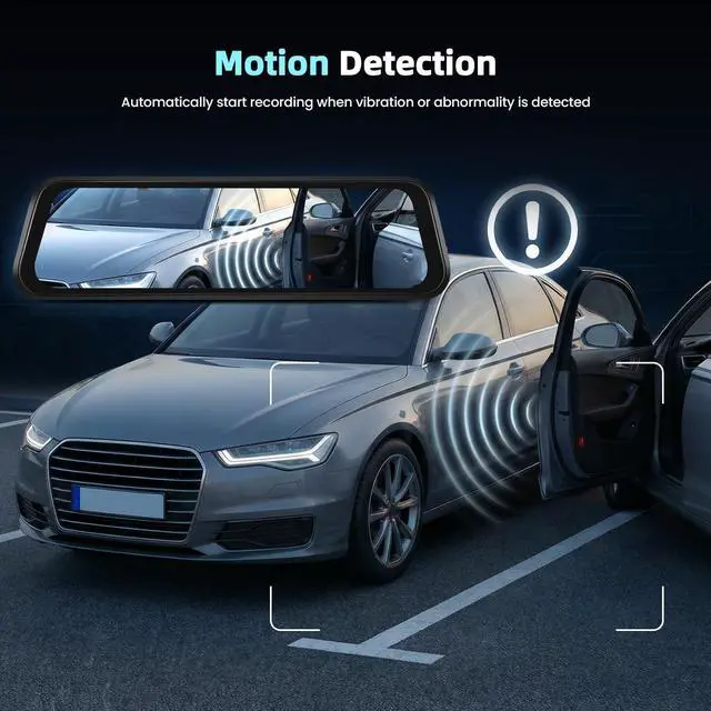 Alt view image 5 of 5 - 9.66 Inch Mirror Dash Cam IPS Touch Screen Front 1080P + Rear 480P with Night Vision, Loop Recording, Reverse Assist, G-Sensor, 150 Wide Angle,G-Sensor Fit for All Cars (Up to 128GB Supported)