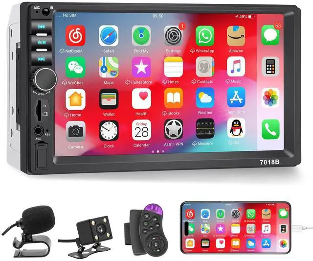 Main image of Double Din Car Stereo with Backup Camera Microphone, 7' Touchscreen 2 Din Radio, MP5 Player, Car Audio Receivers Support Mirror Link/Hands Free Call/FM/Steering Wheel Remote/BT/TF/USB/EQ/Aux