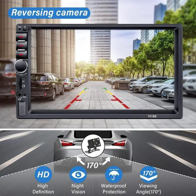 Alt view image 3 of 5 - Double Din Car Stereo with Backup Camera Microphone, 7' Touchscreen 2 Din Radio, MP5 Player, Car Audio Receivers Support Mirror Link/Hands Free Call/FM/Steering Wheel Remote/BT/TF/USB/EQ/Aux