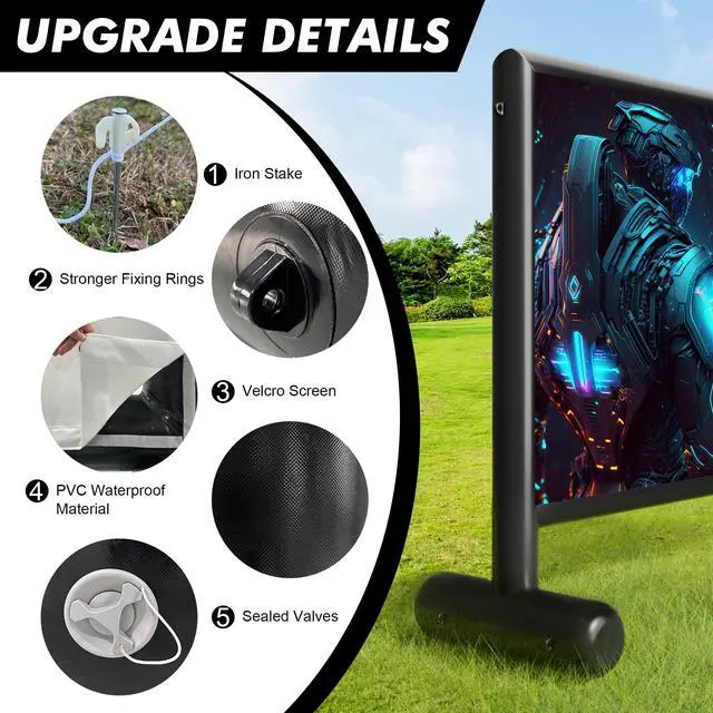 Alt view image 4 of 5 - Heipigo Inflatable Projector Screen, 16ft PVC Upgraded Inflatable Movie Screen Outdoor Airtight Design with 600W Air Pump for Outdoor/Indoor - Does Not Require Continuous Inflation