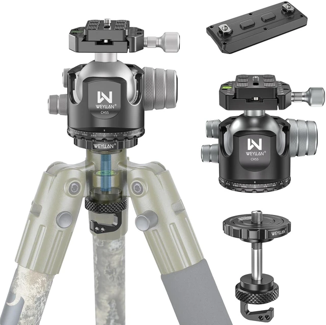 Main image of 55mm Low Profile Arca Ball Head & Tripod Ball Head Conversion for BOG DeathGrip, WEYLLAN CH55 & BA5 Camera Tripod Head Mount with All Metal Converter Adapter, Mlok Rail Arca Swiss Quick Release Plate