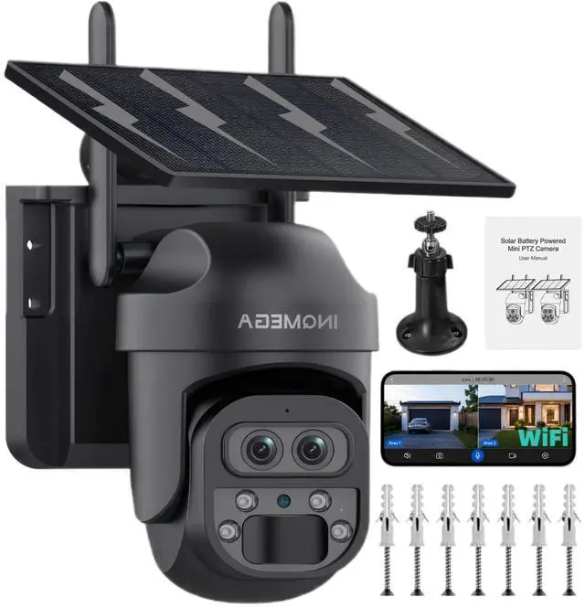 Main image of INQMEGA 12X Zoom Solar Security Camera 3K/6MP Dual Lens WiFi Outdoor Wireless Camera, PIR Human Motion Detection, Color Night Vision, Spotlight & Siren, Cloud & microSD Storage, App Control