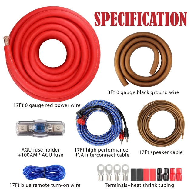 Alt view image 2 of 5 - 0 Gauge Amp Wiring Kit 3000 Watt Car Audio Subwoofer Power Wire with Fuse