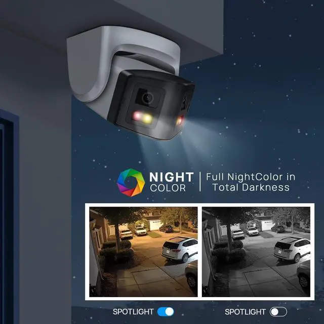 Alt view image 4 of 5 - VIKYLIN 180 Dual-Lens 4K 8MP PoE IP Security Panoramic Turret Camera,Two Way Audio, AI Human Vehicle Detection Trigger Color Night Vision, SD Card (512GB),NDAA Complaint