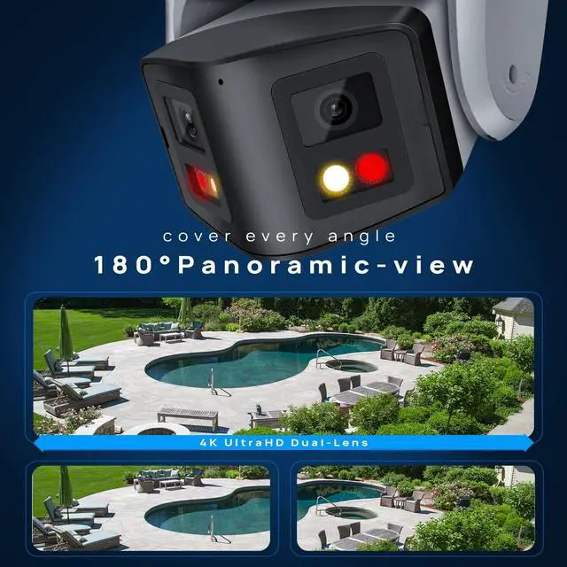 Alt view image 3 of 5 - VIKYLIN 180 Dual-Lens 4K 8MP PoE IP Security Panoramic Turret Camera,Two Way Audio, AI Human Vehicle Detection Trigger Color Night Vision, SD Card (512GB),NDAA Complaint