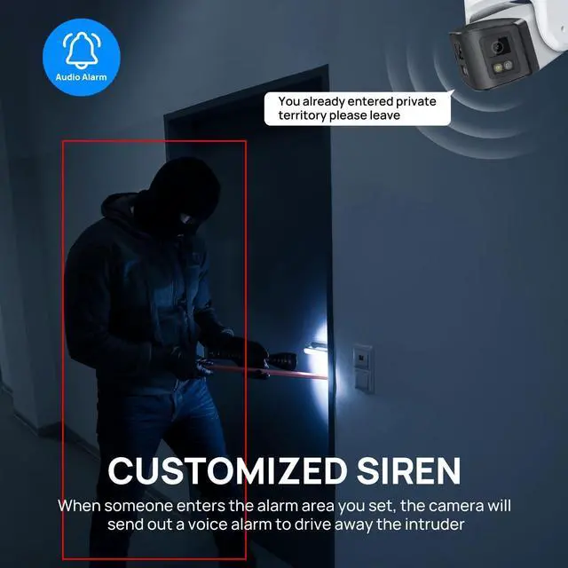 Alt view image 5 of 5 - VIKYLIN 180 Dual-Lens 4K 8MP PoE IP Security Panoramic Turret Camera,Two Way Audio, AI Human Vehicle Detection Trigger Color Night Vision, SD Card (512GB),NDAA Complaint