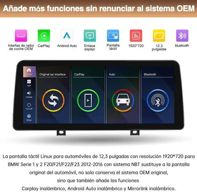 Alt view image 3 of 5 - 12.3" Ultra-Thin Car Screen Carplay for BMW 1&2 Series F20/F21/F22/F23 2012-2016 with NBT System Car Radio Bluetooth/Siri/Support Rear Camera